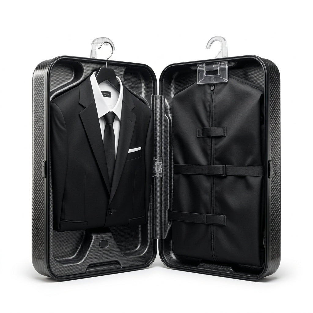 IaebamF™ Tailored Suit Capsule - Carbon Fiber Hard-Shell Suit Carry-On Bag, Anti-Wrinkle Travel Garment Protector with Built-in Hangers, Premium Executive Luggage Organizer for Men's Suits, Tuxedos, and Blazers