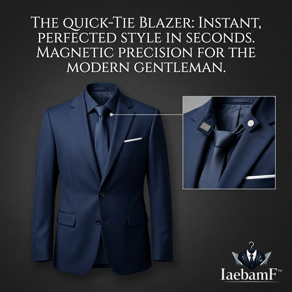 IaebamF™ Men's Quick-Tie Smart Blazer | Premium Navy Blue Slim Fit Suit Jacket with Magnetic Precision Collar Alignment | Modern Business, Wedding & Formal Sport Coat