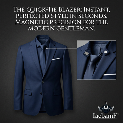IaebamF™ Men's Quick-Tie Smart Blazer | Premium Navy Blue Slim Fit Suit Jacket with Magnetic Precision Collar Alignment | Modern Business, Wedding & Formal Sport Coat