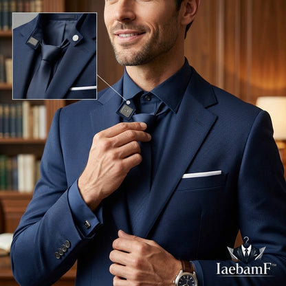 IaebamF™ Men's Quick-Tie Smart Blazer | Premium Navy Blue Slim Fit Suit Jacket with Magnetic Precision Collar Alignment | Modern Business, Wedding & Formal Sport Coat