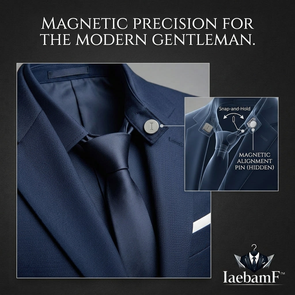 IaebamF™ Men's Quick-Tie Smart Blazer | Premium Navy Blue Slim Fit Suit Jacket with Magnetic Precision Collar Alignment | Modern Business, Wedding & Formal Sport Coat