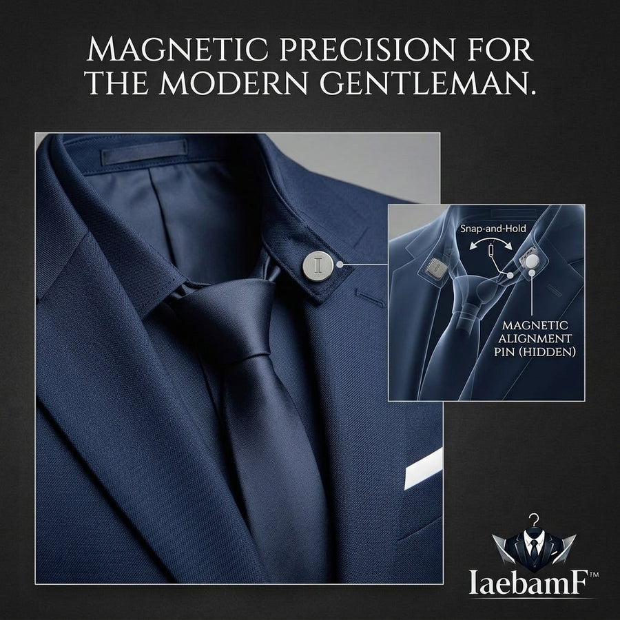 IaebamF™ Men's Quick-Tie Smart Blazer | Premium Navy Blue Slim Fit Suit Jacket with Magnetic Precision Collar Alignment | Modern Business, Wedding & Formal Sport Coat