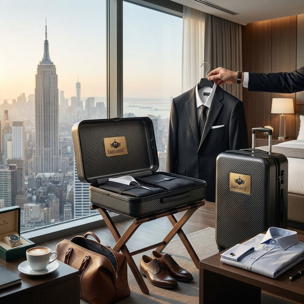 IaebamF™ Tailored Suit Capsule - Carbon Fiber Hard-Shell Suit Carry-On Bag, Anti-Wrinkle Travel Garment Protector with Built-in Hangers, Premium Executive Luggage Organizer for Men's Suits, Tuxedos, and Blazers