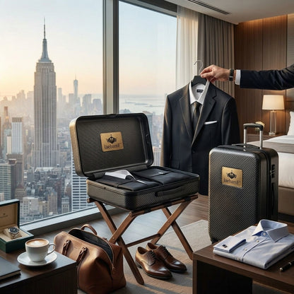 IaebamF™ Tailored Suit Capsule - Carbon Fiber Hard-Shell Suit Carry-On Bag, Anti-Wrinkle Travel Garment Protector with Built-in Hangers, Premium Executive Luggage Organizer for Men's Suits, Tuxedos, and Blazers