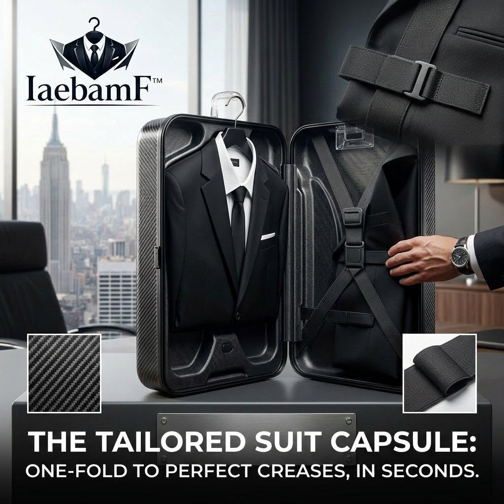 IaebamF™ Tailored Suit Capsule - Carbon Fiber Hard-Shell Suit Carry-On Bag, Anti-Wrinkle Travel Garment Protector with Built-in Hangers, Premium Executive Luggage Organizer for Men's Suits, Tuxedos, and Blazers