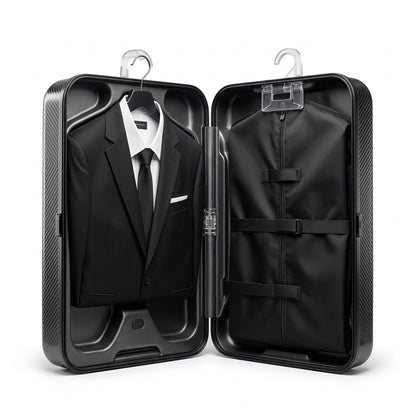 IaebamF™ Tailored Suit Capsule - Carbon Fiber Hard-Shell Suit Carry-On Bag, Anti-Wrinkle Travel Garment Protector with Built-in Hangers, Premium Executive Luggage Organizer for Men's Suits, Tuxedos, and Blazers