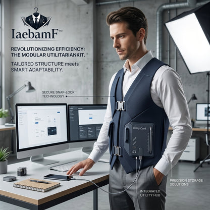 IaebamF™ Modular Utility Vest, Techwear Tactical Waistcoat with Integrated Utility Hub, Secure Snap-Lock Quick-Release Buckles, Men's Sleek Functional Organizer Vest for Tech, EDC, Travel, and Urban Commuting