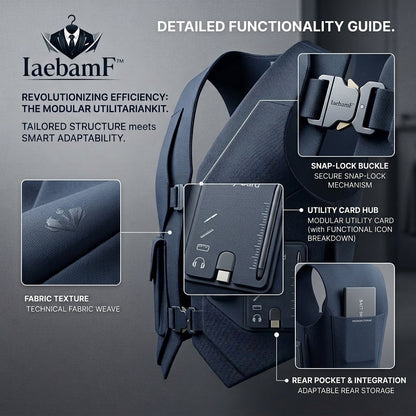 IaebamF™ Modular Utility Vest, Techwear Tactical Waistcoat with Integrated Utility Hub, Secure Snap-Lock Quick-Release Buckles, Men's Sleek Functional Organizer Vest for Tech, EDC, Travel, and Urban Commuting
