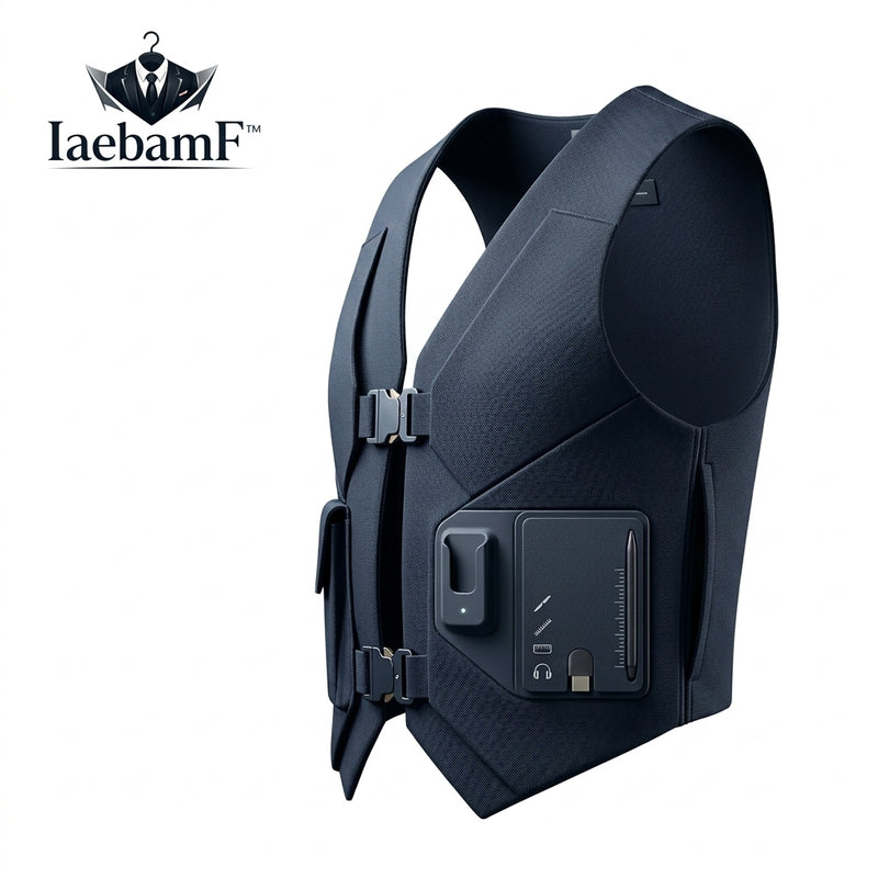 IaebamF™ Modular Utility Vest, Techwear Tactical Waistcoat with Integrated Utility Hub, Secure Snap-Lock Quick-Release Buckles, Men's Sleek Functional Organizer Vest for Tech, EDC, Travel, and Urban Commuting
