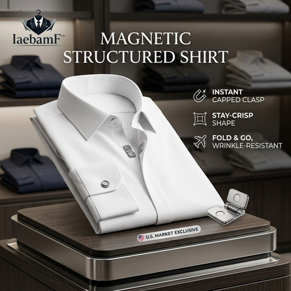 IaebamF™ Men's Magnetic Dress Shirt - Easy-Close Magnetic Clasp Button Down Shirt, Wrinkle-Resistant Travel-Friendly Structured Shirt for Men, Sharp Stay-Crisp Collar Long Sleeve Business Casual Shirt