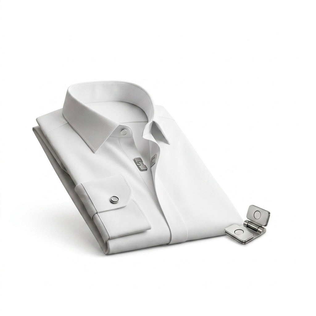 IaebamF™ Men's Magnetic Dress Shirt - Easy-Close Magnetic Clasp Button Down Shirt, Wrinkle-Resistant Travel-Friendly Structured Shirt for Men, Sharp Stay-Crisp Collar Long Sleeve Business Casual Shirt