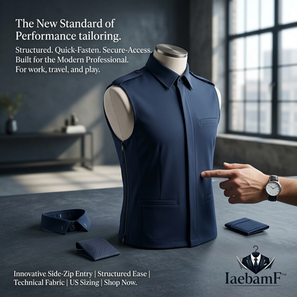 IaebamF™ Men's Performance Technical Sleeveless Shirt Vest | Structured Tailored Side-Zip Dress Vest | Smart Casual Business Travel Waistcoat with Detachable Collar