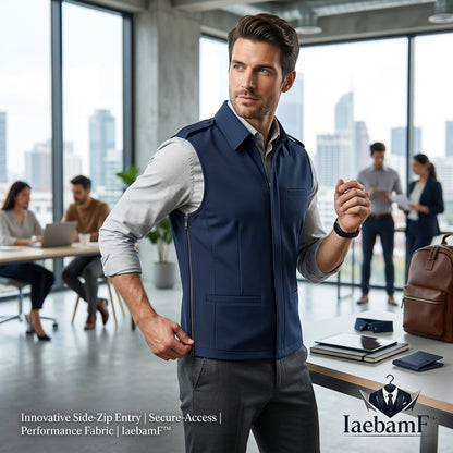 IaebamF™ Men's Performance Technical Sleeveless Shirt Vest | Structured Tailored Side-Zip Dress Vest | Smart Casual Business Travel Waistcoat with Detachable Collar