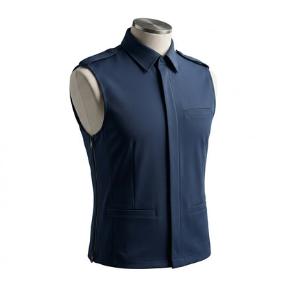 IaebamF™ Men's Performance Technical Sleeveless Shirt Vest | Structured Tailored Side-Zip Dress Vest | Smart Casual Business Travel Waistcoat with Detachable Collar
