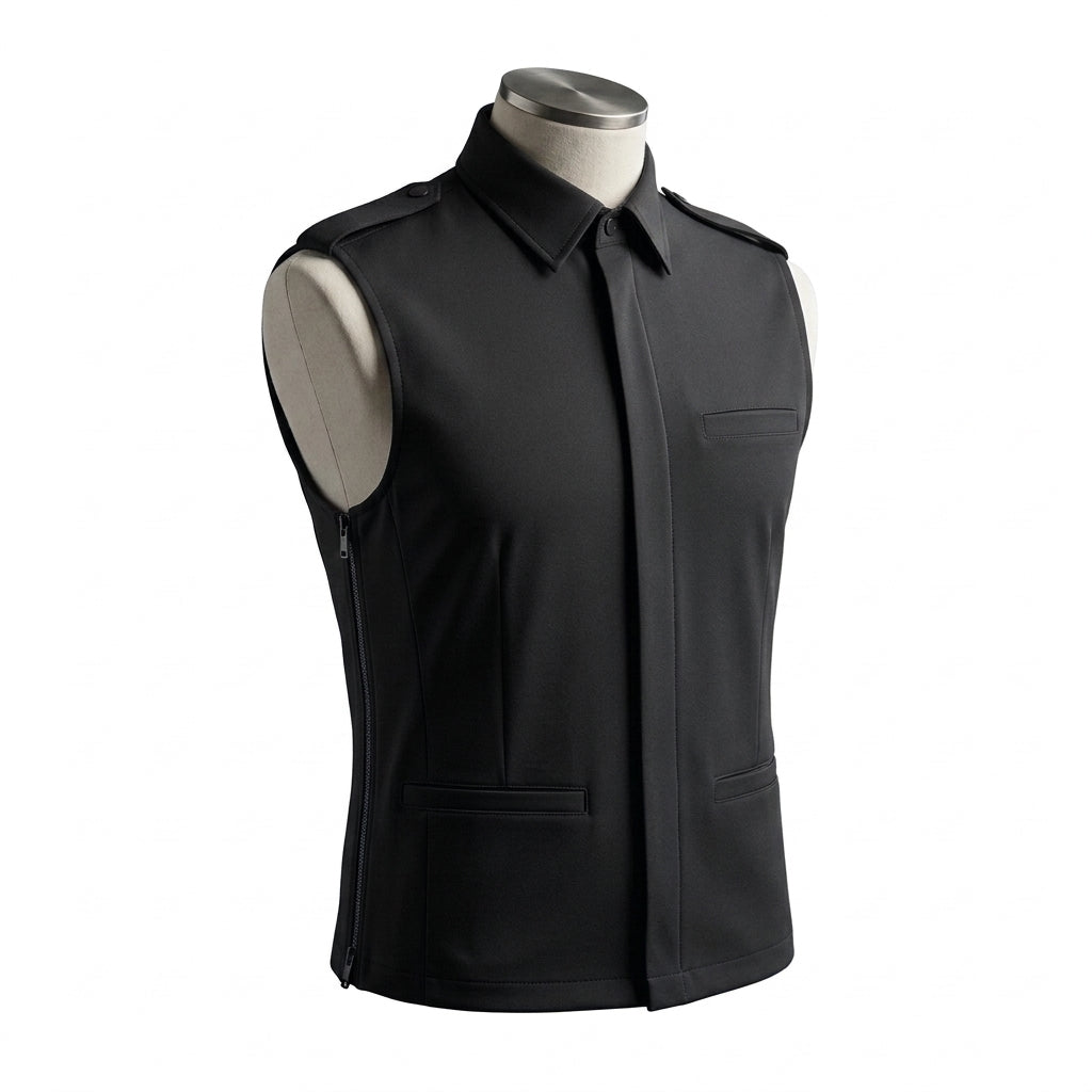 IaebamF™ Men's Performance Technical Sleeveless Shirt Vest | Structured Tailored Side-Zip Dress Vest | Smart Casual Business Travel Waistcoat with Detachable Collar