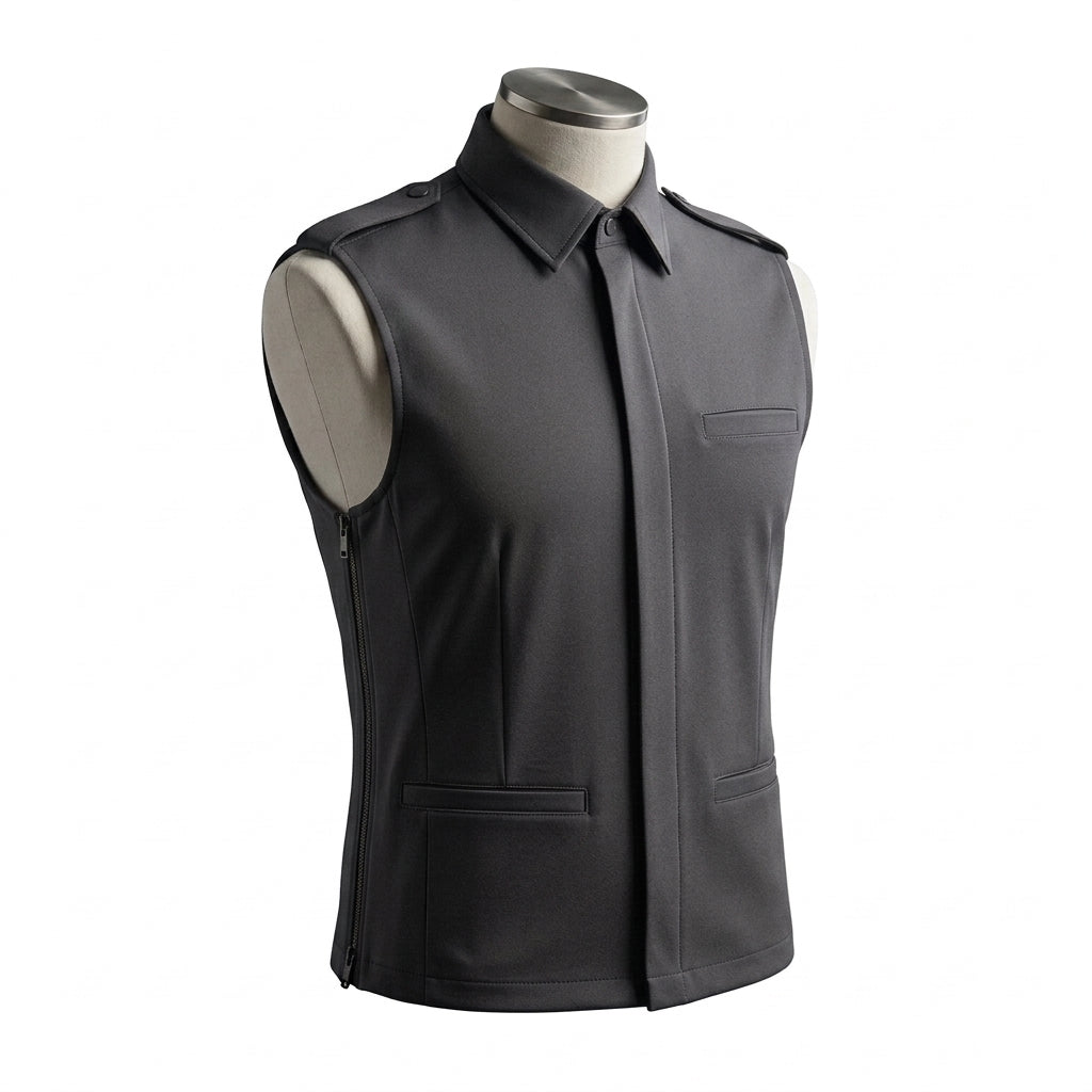 IaebamF™ Men's Performance Technical Sleeveless Shirt Vest | Structured Tailored Side-Zip Dress Vest | Smart Casual Business Travel Waistcoat with Detachable Collar
