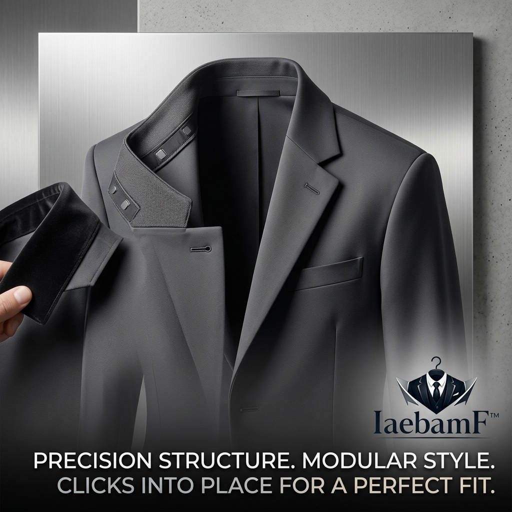 IaebamF™ Men's Modular Suit Jacket with Detachable Interchangeable Collar | Slim Fit Magnetic Smart Casual Blazer | Premium Structured Sport Coat for Business, Formal & Evening Wear