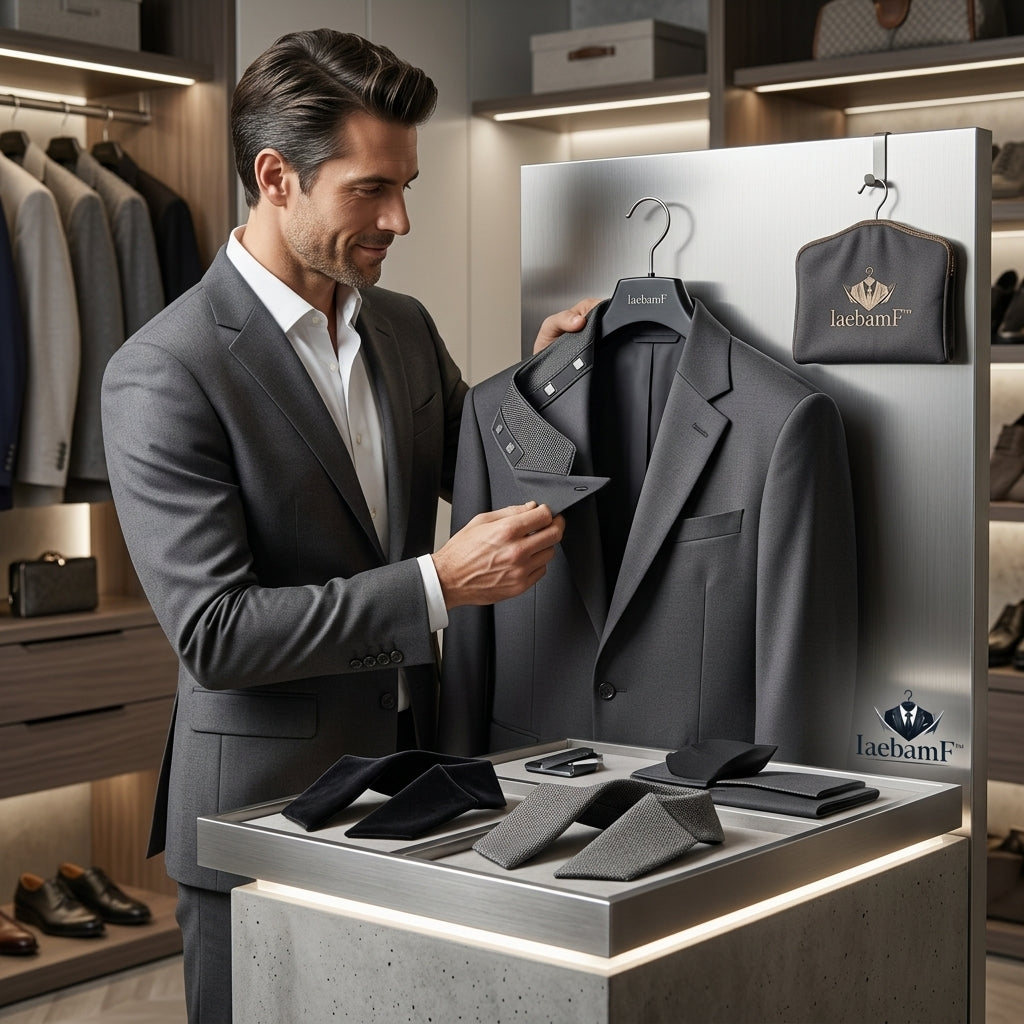 IaebamF™ Men's Modular Suit Jacket with Detachable Interchangeable Collar | Slim Fit Magnetic Smart Casual Blazer | Premium Structured Sport Coat for Business, Formal & Evening Wear
