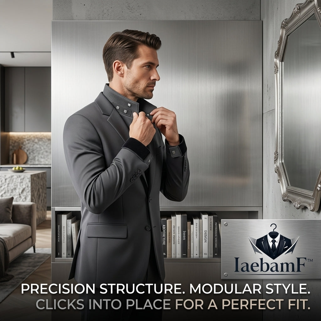 IaebamF™ Men's Modular Suit Jacket with Detachable Interchangeable Collar | Slim Fit Magnetic Smart Casual Blazer | Premium Structured Sport Coat for Business, Formal & Evening Wear