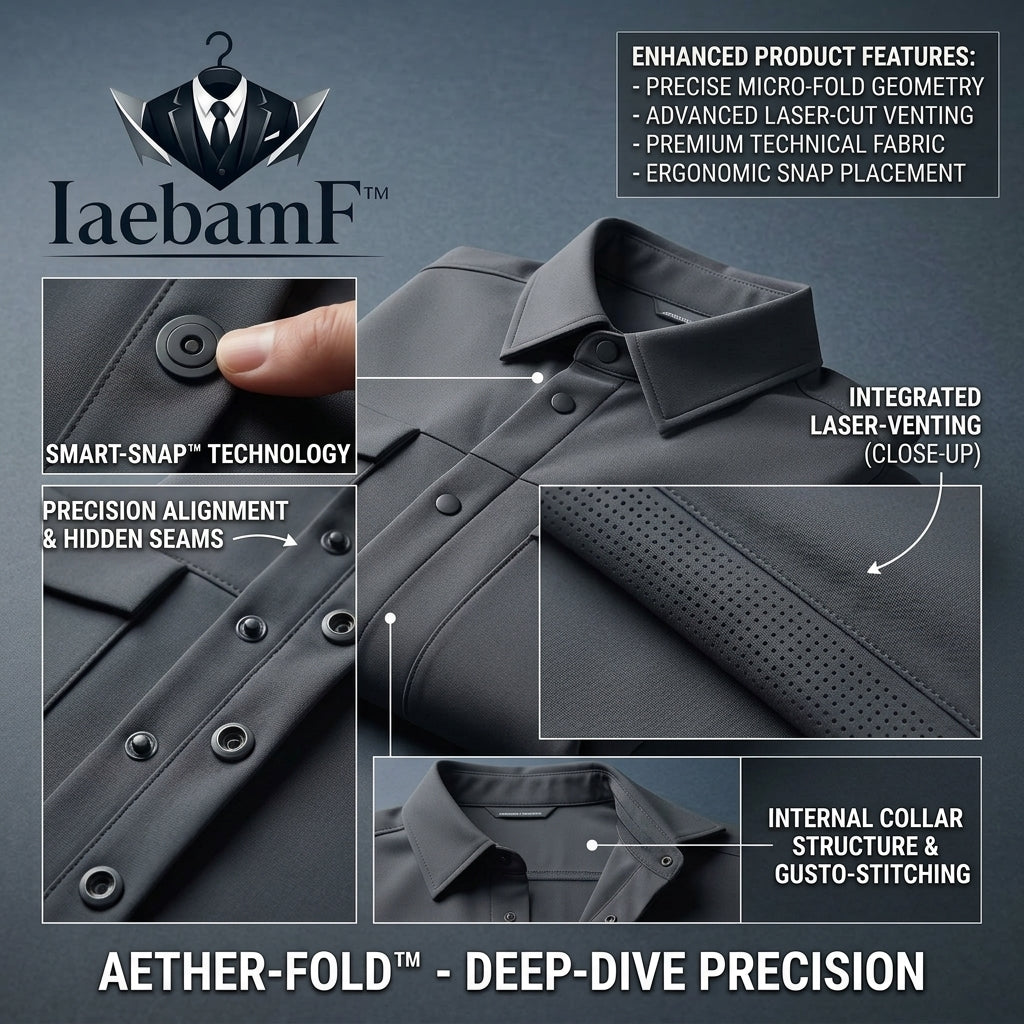 IaebamF™ Aether-Fold Men's Compact Tech Shirt-Jacket | Lightweight Packable Travel Shacket | Wrinkle-Resistant Technical Jacket with Smart-Snap™ Closures & Integrated Venting