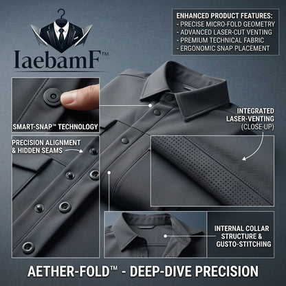 IaebamF™ Aether-Fold Men's Compact Tech Shirt-Jacket | Lightweight Packable Travel Shacket | Wrinkle-Resistant Technical Jacket with Smart-Snap™ Closures & Integrated Venting
