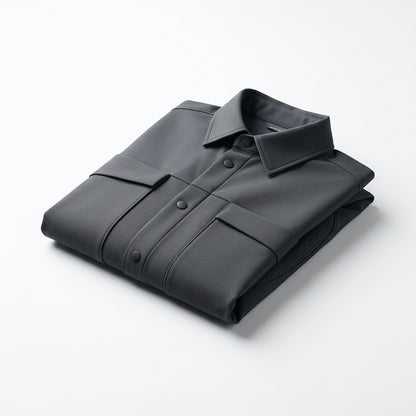 IaebamF™ Aether-Fold Men's Compact Tech Shirt-Jacket | Lightweight Packable Travel Shacket | Wrinkle-Resistant Technical Jacket with Smart-Snap™ Closures & Integrated Venting