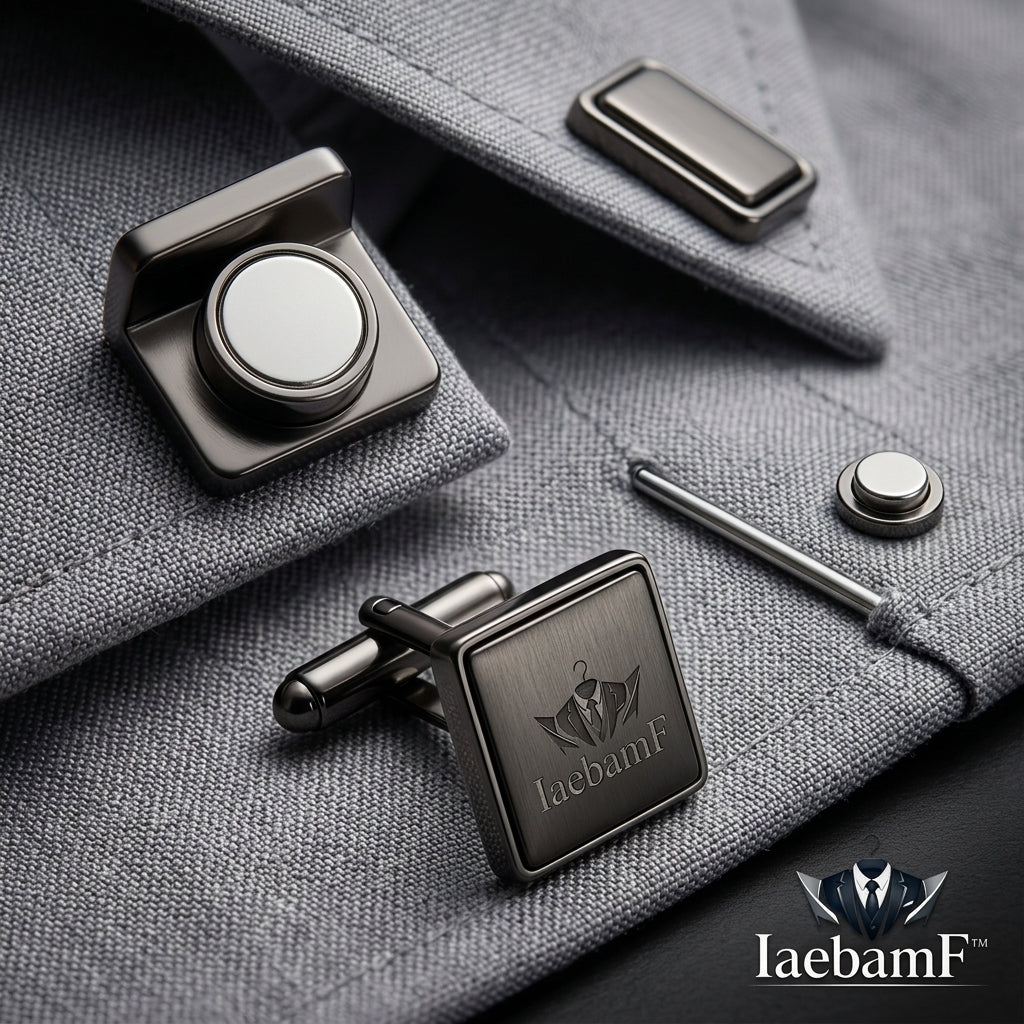 IaebamF™ Magnetic Collar Stays for Men's Dress Shirts - Premium Metal Collar Stiffeners with One-Snap Magnetic Action - Auto-Aligning Shirt Collar Support Holders with Matching Cufflinks Set, Never Fuss Always Neat