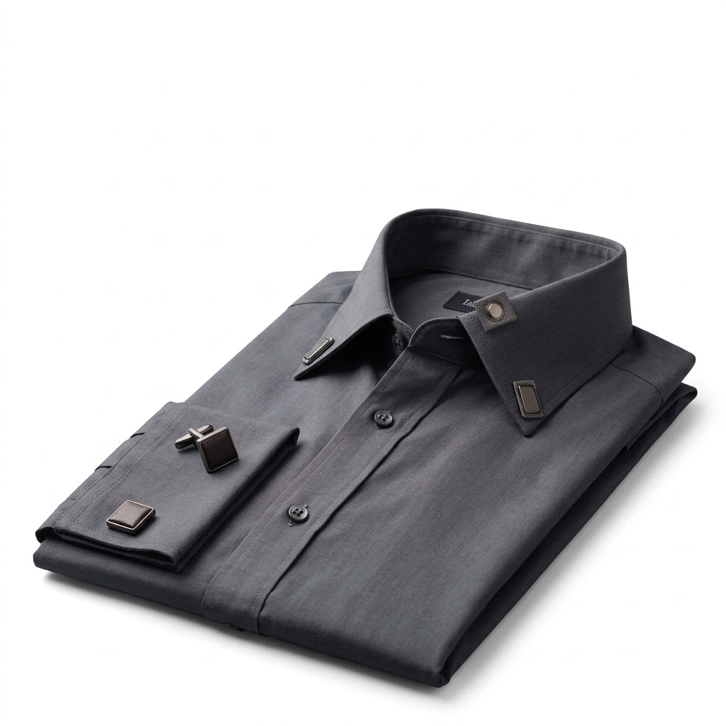 IaebamF™ Magnetic Collar Stays for Men's Dress Shirts - Premium Metal Collar Stiffeners with One-Snap Magnetic Action - Auto-Aligning Shirt Collar Support Holders with Matching Cufflinks Set, Never Fuss Always Neat