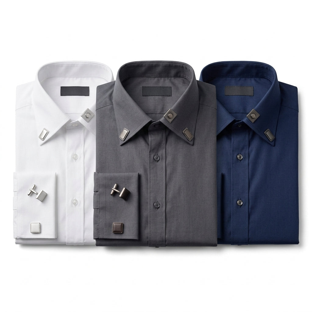 IaebamF™ Magnetic Collar Stays for Men's Dress Shirts - Premium Metal Collar Stiffeners with One-Snap Magnetic Action - Auto-Aligning Shirt Collar Support Holders with Matching Cufflinks Set, Never Fuss Always Neat
